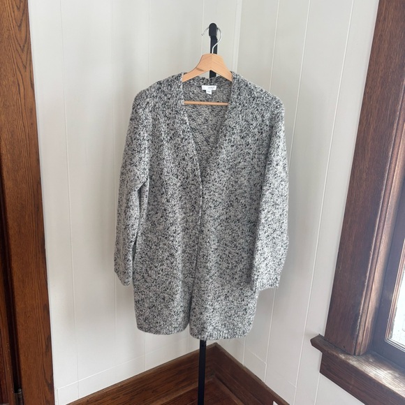 Pure Jill Womens L Gray Knit Snap Button Cotton Blend Sweater Long Cardigan NOTE - Picture 2 of 12
